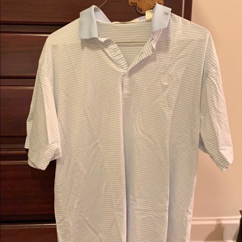 Light blue and white striped polo shirt
